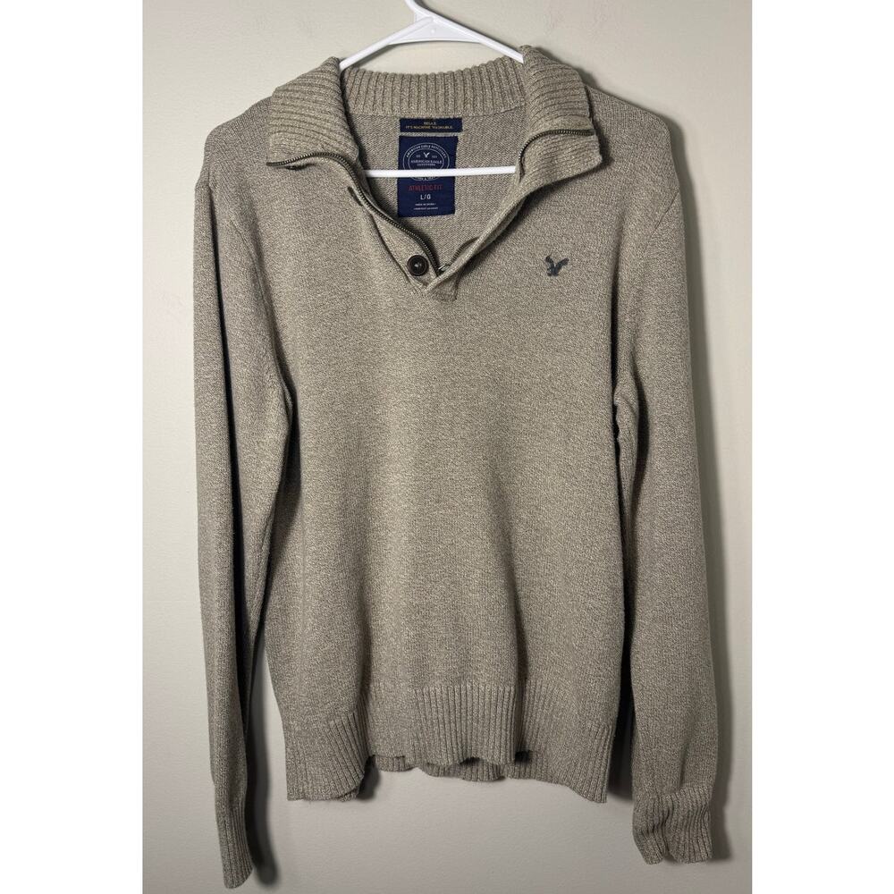 Vintage Y2K American Eagle Quarter Zip Taupe Brown Sweatshirt Men’s Size L
